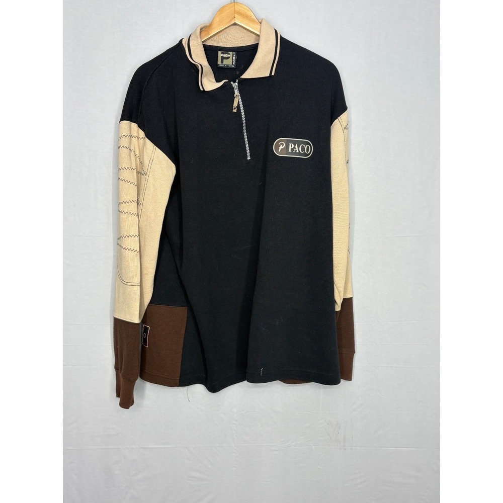 Paco Polo Shirt Mens Black Beige Color-Block Quarter Zip Modern‎ Classic Large